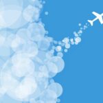 Illustration of an aircraft flying upward with cloud bubbles, symbolising aviation emissions, sustainable aviation fuel, decarbonising aviation costs $5tn and the zero aviation transition.