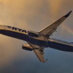 A Ryanair Boeing 737-8AS aircraft in flight.