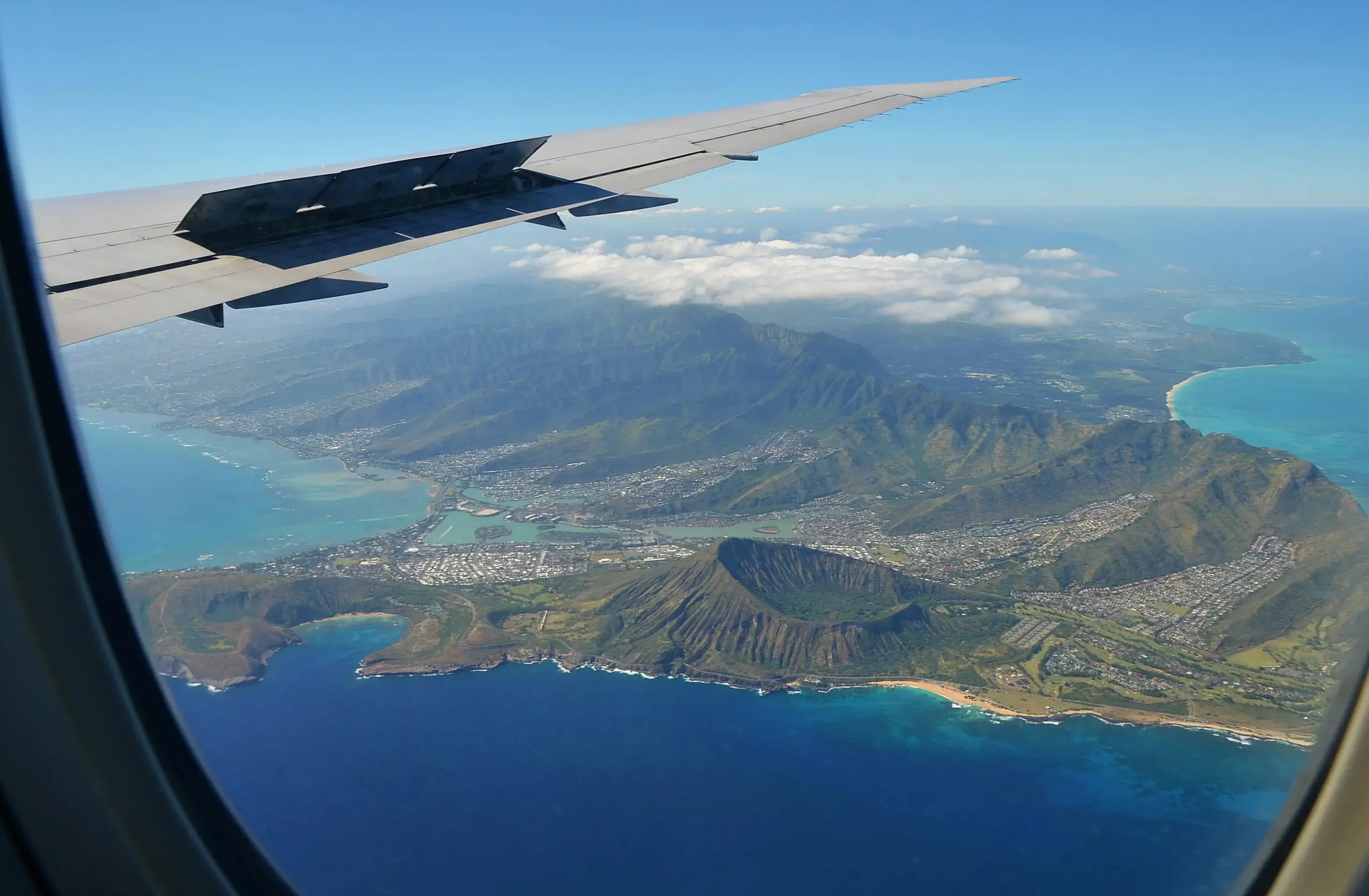 Aerial view of Hawaii, including its famous Diamond Head crater.
