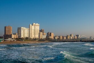 Bodies of water over looking city at Addington Beach at Durban, South Africa