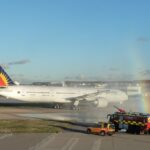 aircraft, clear sky, rainbow, vehicles
