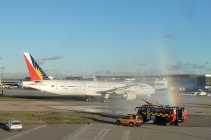 aircraft, clear sky, rainbow, vehicles