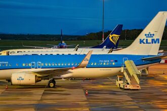 A stationary aircraft at the airport