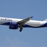 This is the image of an IndiGo flight flying in the sky
