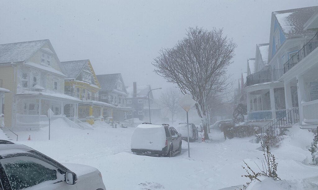 The street in New York is covered with extreme snow
