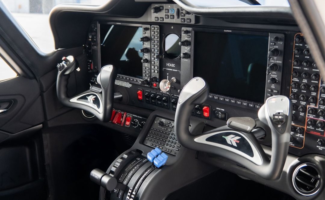 Inside of the new Tecnam aircraft, flight controls.