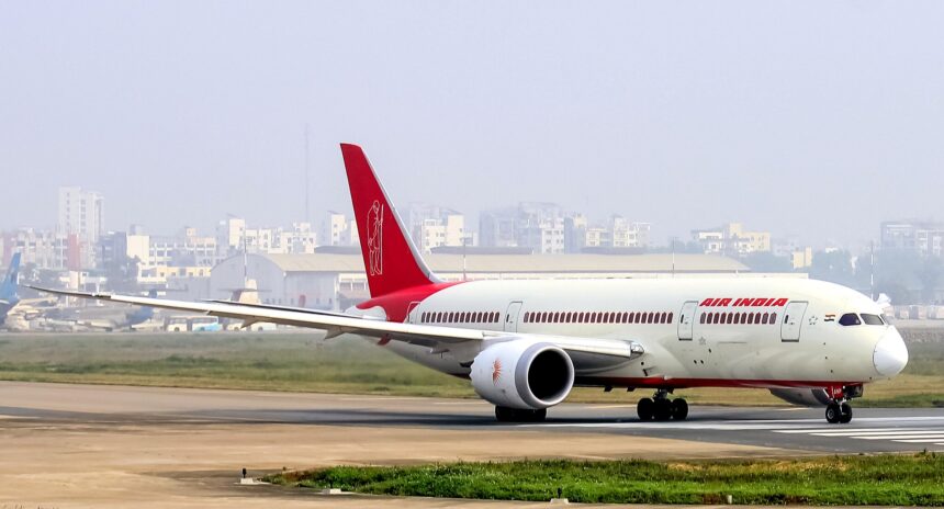 Air India Boeing 787-8 Dreamliner Departure From Dhaka, on the runway.