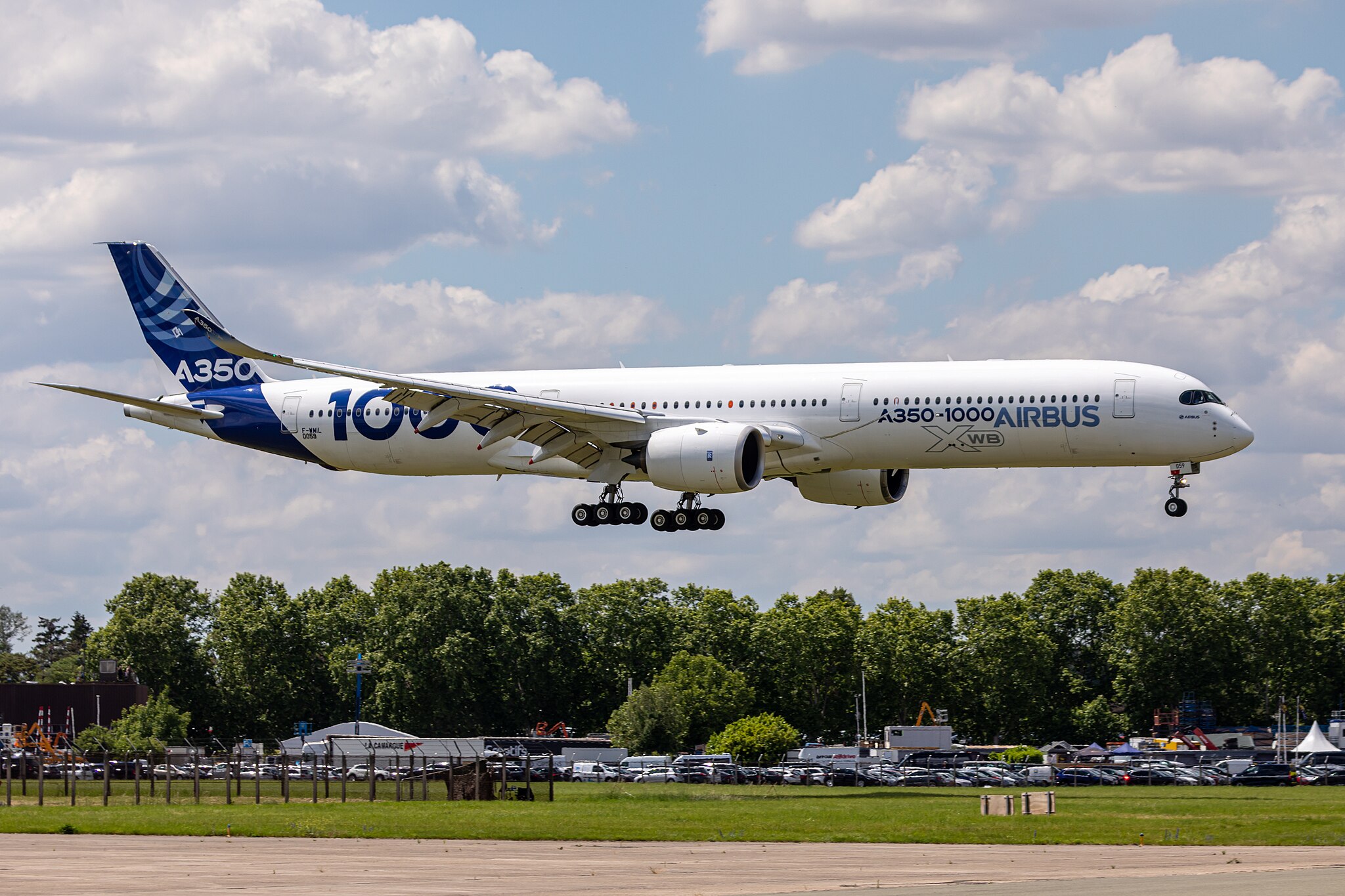 Airbus A350-1000 landing after a flying display at Paris Air Show 2019