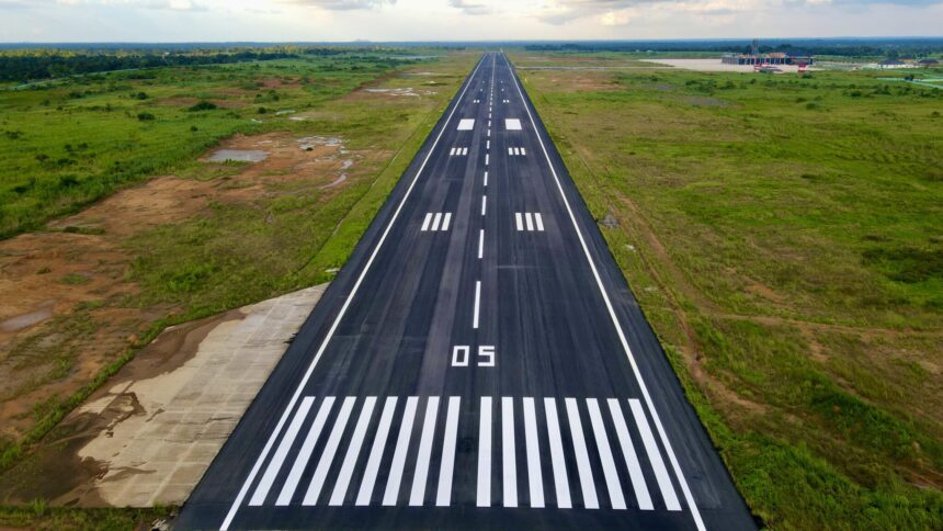 Aerial view of Ebonyi Chuba Okadigbo International Airport's freshly resurfaced runway