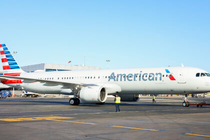 An American Airlines Airbus A321XLR aircraft parked at an airport.