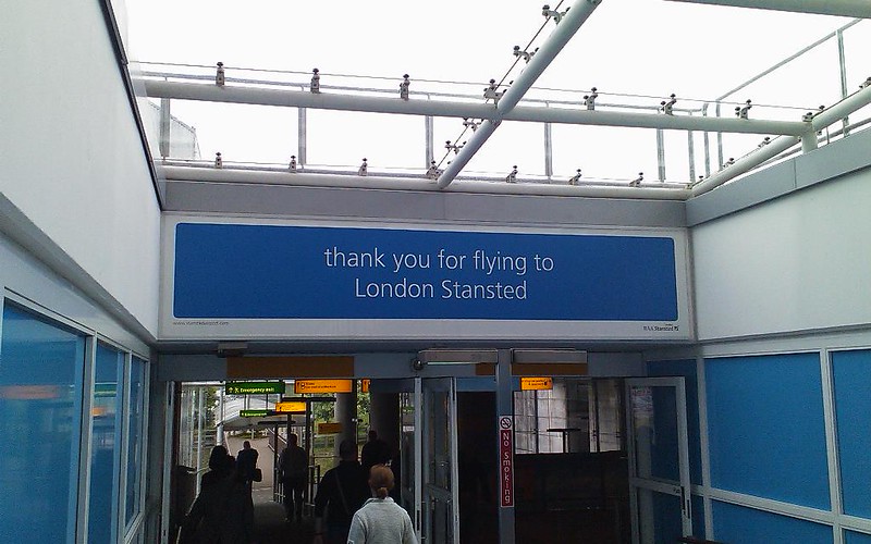 Exiting London Stansted Airport.