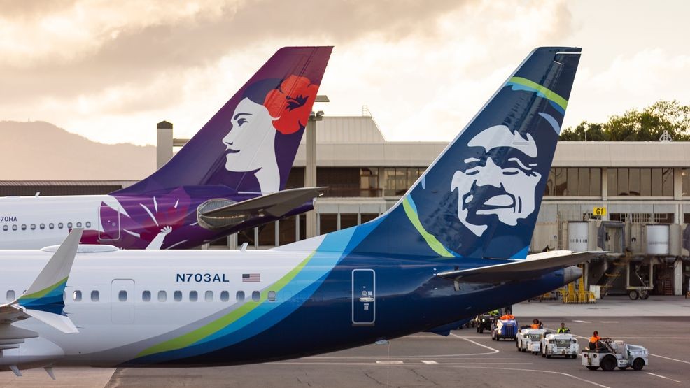 Hawaiian Airlines and Alaskan Airlines logos on aircraft