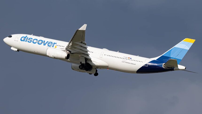 A Discover Airlines Airbus A330 aircraft in flight.