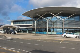 Exterior view of Guernsey Airport (GCI) located in Guernsey, Channel Islands.