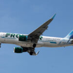 A Frontier Airlines Airbus A320neo in mid-flight