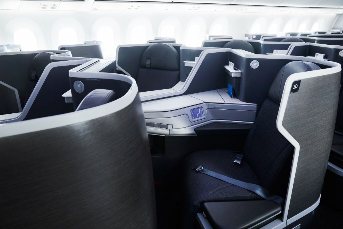 An American Airlines Flagship Suite business class seat.