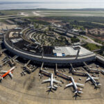 Aerial view of Terminal 1 at Rio de Janeiro's Galeão International Airport (GIG) during the 2016 Olympics.