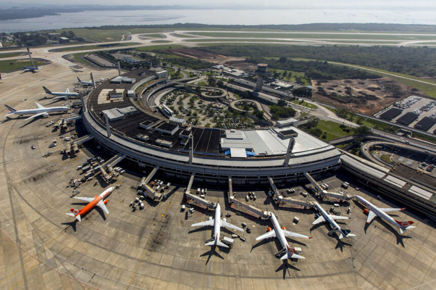 Aerial view of Terminal 1 at Rio de Janeiro's Galeão International Airport (GIG) during the 2016 Olympics.