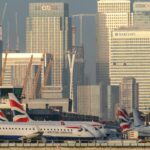 Aircraft stationed at the London City Airport
