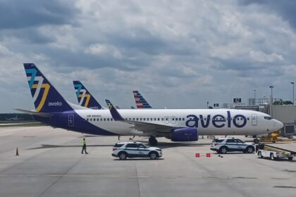 Avelo aircraft N808VL at RDU airport.