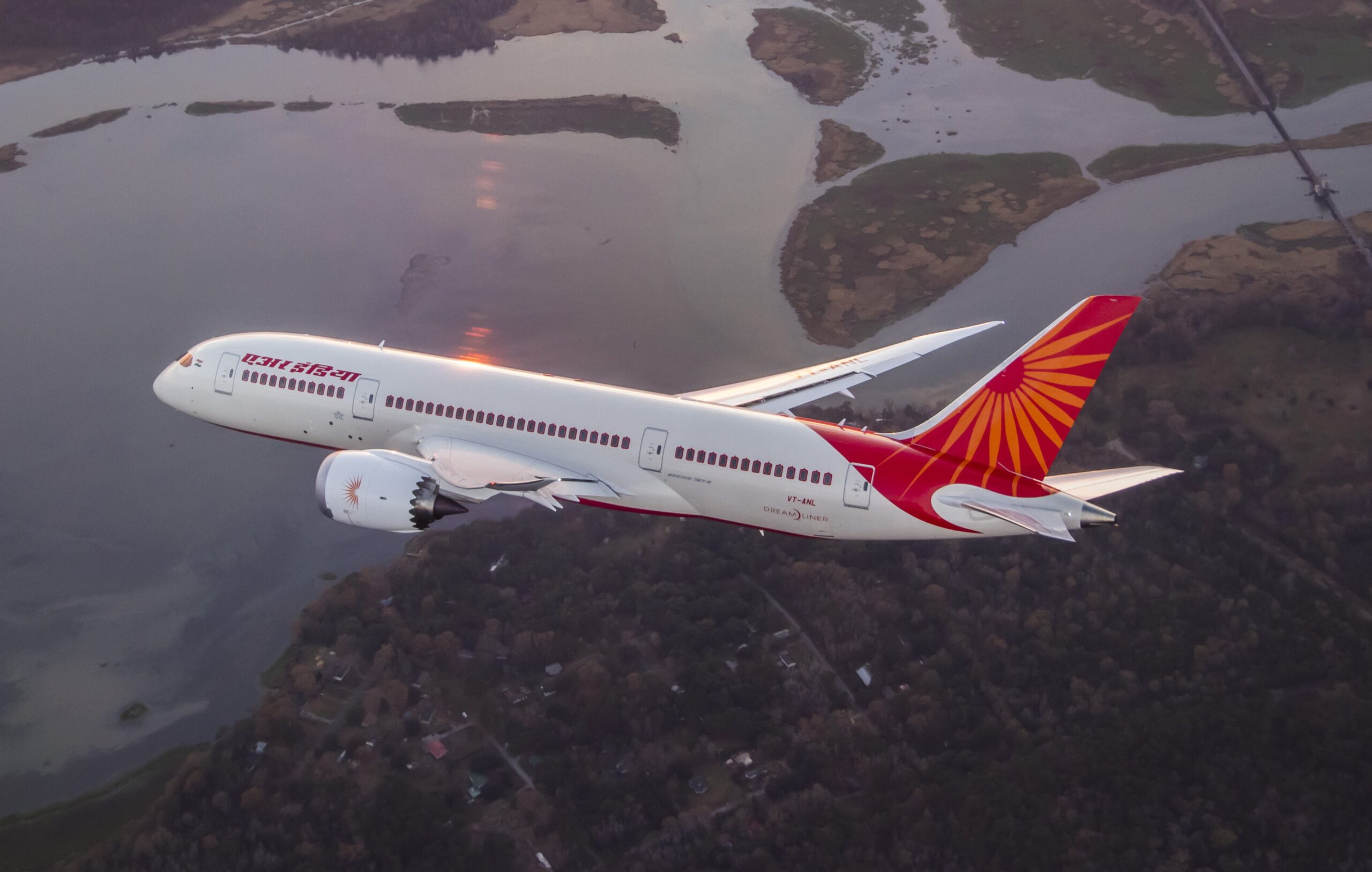 An Air India Boeing 787 aircraft in the sky