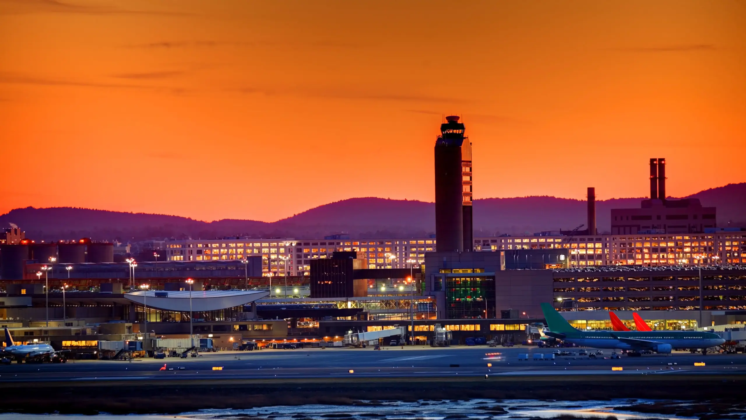 A scenic view of Logan International Airport (BOS) in Boston, Massachusetts.
