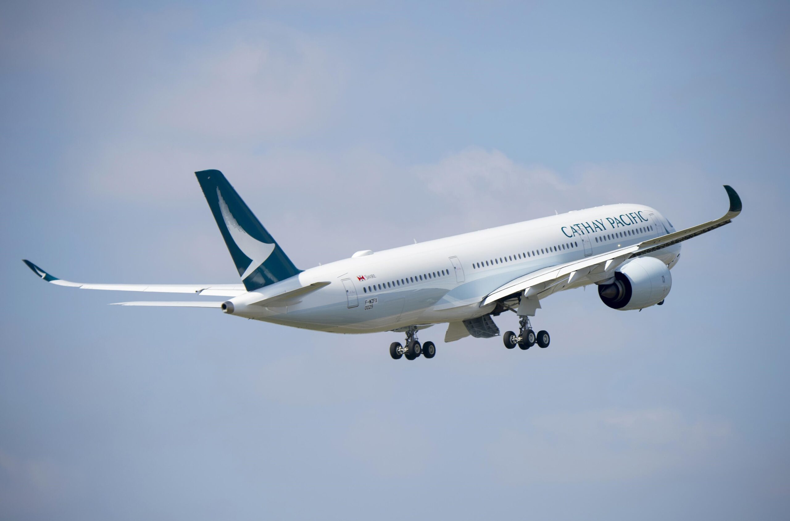 Cathay Pacific Airways A350-900 taking off.