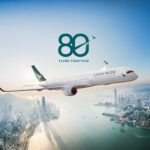An image depicts the 80 years anniversary celebration of the airlines with their aircraft flying in the sky.