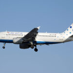 Croatia Airlines Airbus A319-100 (9A-CTI) landing at London Heathrow Airport, England.