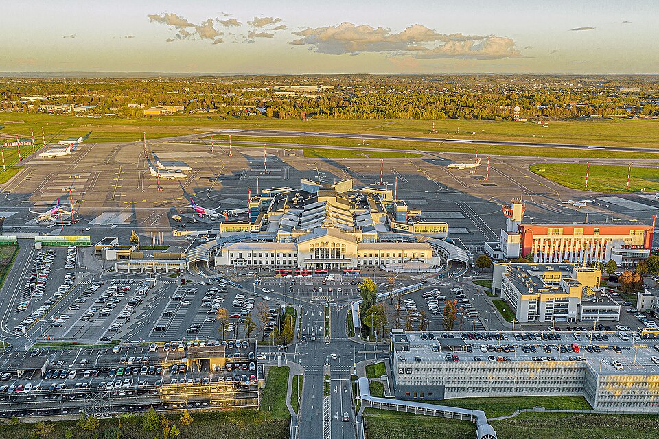 An eagle view of Vilnius International Airport (VNO) in Lithuania. Lithuanian airspace was also shutdown by Belarusian balloons, similar to the Polish Airspace shutdown.