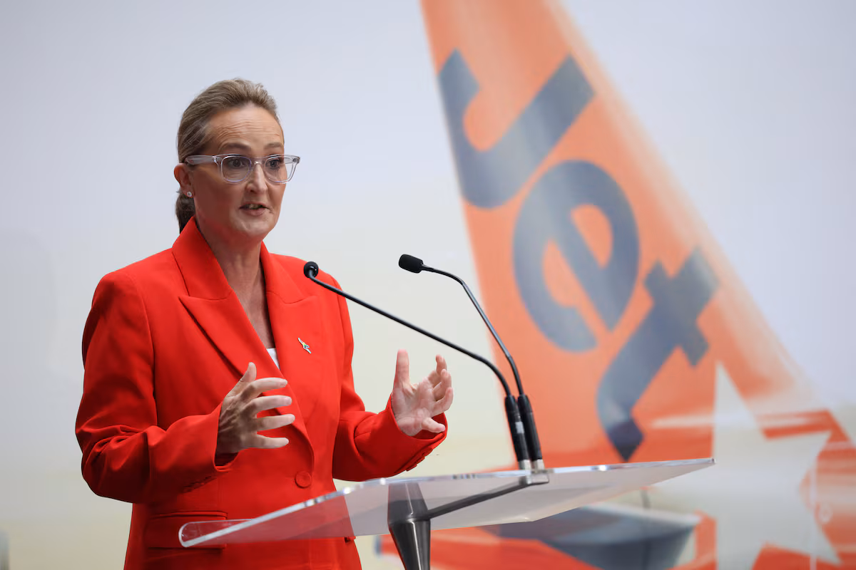 Qantas CEO Vanessa Hudson announces the company's half-year financial results in Sydney