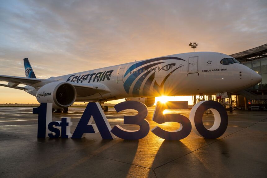 An image of an EgyptAir Airbus A350 aircraft