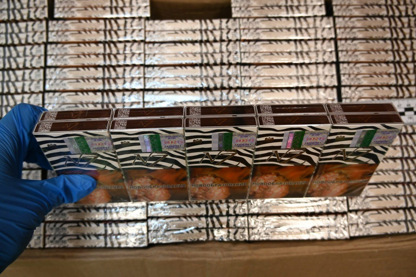 Confiscated packets of illegal cigarettes seized by Polish authorities.