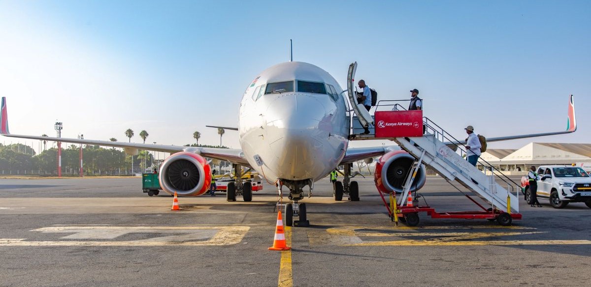 Kenya Airways aircraft parked on tarmac after completing heavy 6C maintenance check