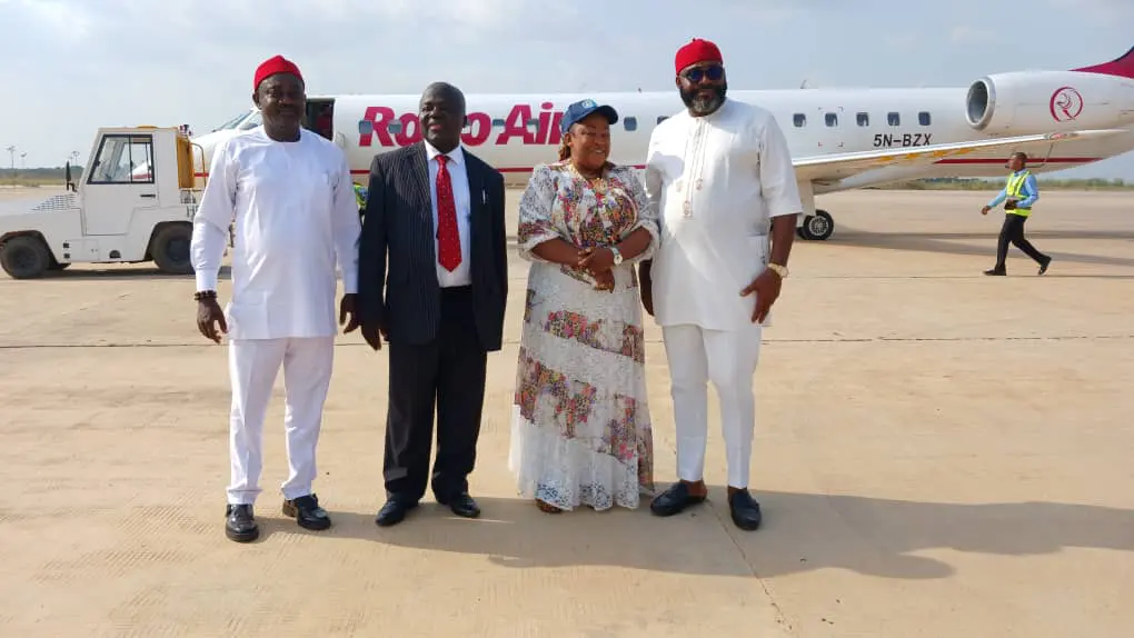 Ebonyi State Commissioner for Aviation and Transport Technology, Dr. Ngozi Obichukwu, with three colleagues at Ebonyi Chuba Okadigbo International Airport