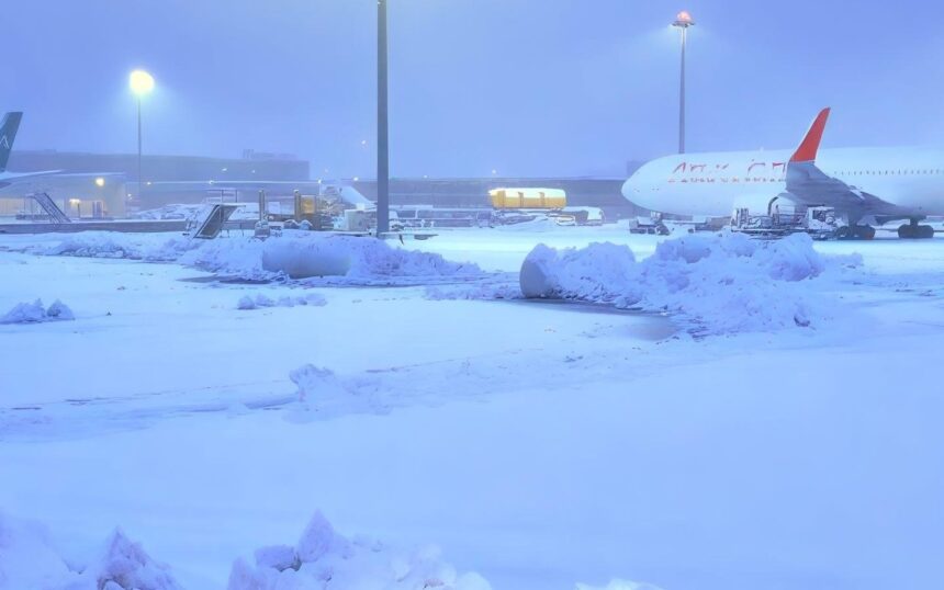 This image shows that the airport is filled with heavy snowfall