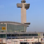 The air traffic control tower at John F. Kennedy International Airport (JFK).
