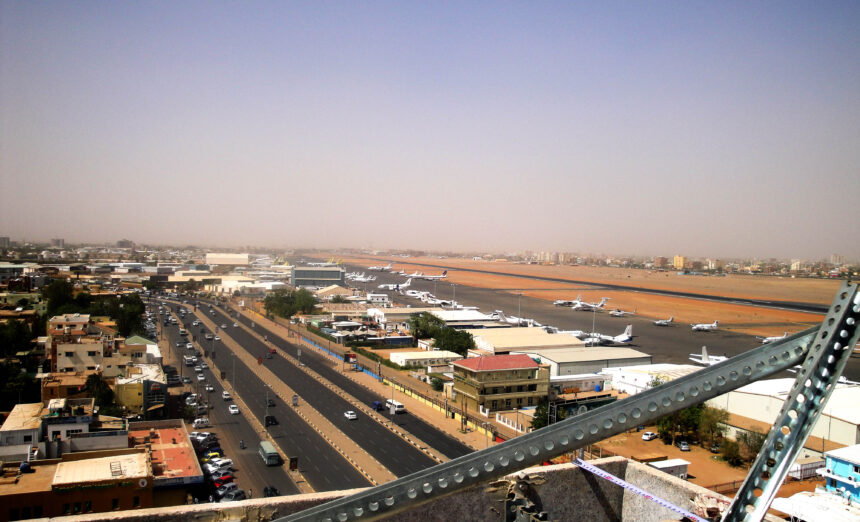 Khartoum International Airport and the adjacent street.