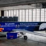 The new space-blue livery features the quote - "we fly you to the home of Tintin"