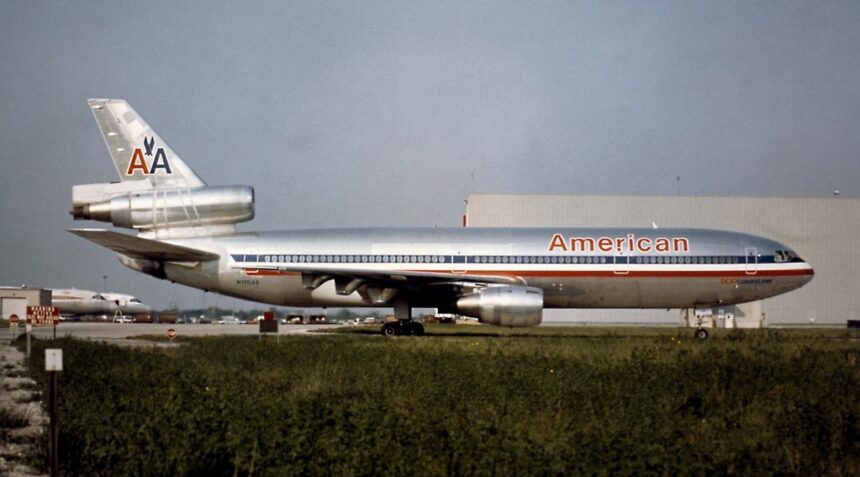 American Airlines plane on runway at Chicago O'Hare airport