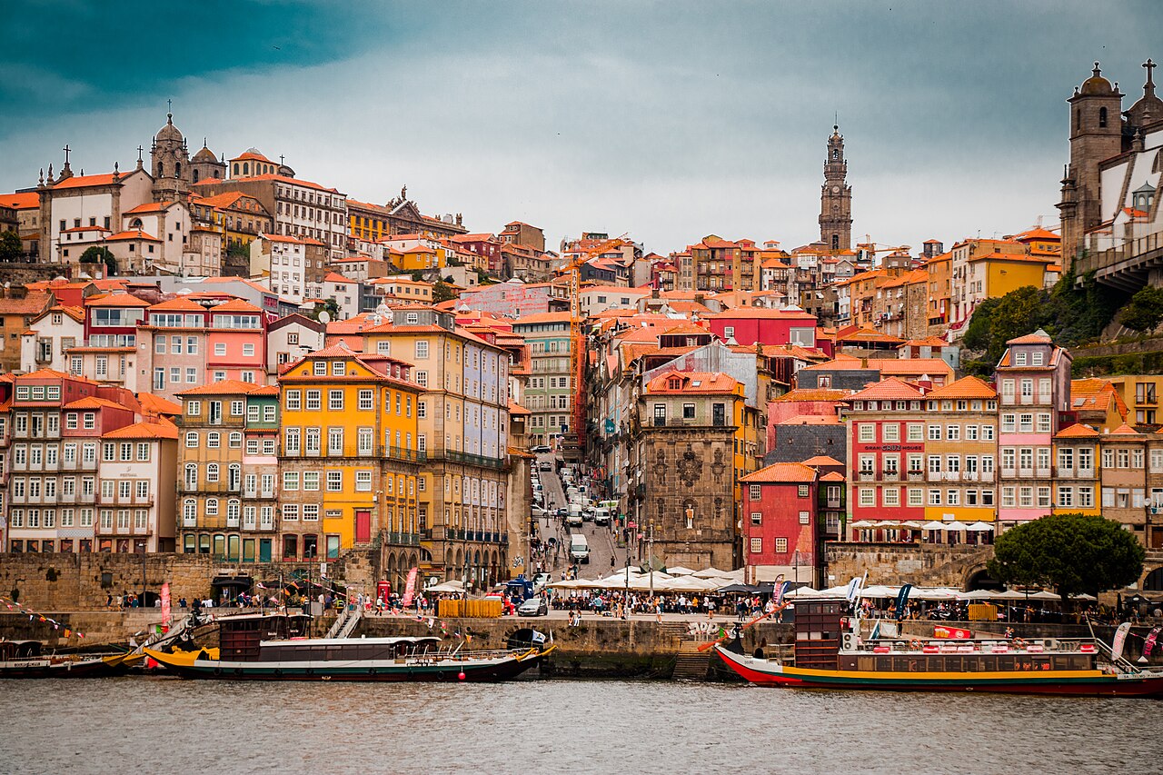 The colourful historic riverfront of Porto, Portugal.