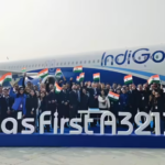 IndiGo crew in front of their first Airbus A321-XLR aircraft.