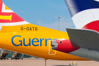 A Aurigny Airlines plane ready for takeoff