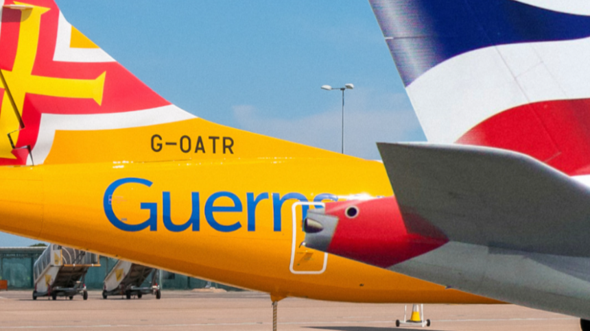 A Aurigny Airlines plane ready for takeoff