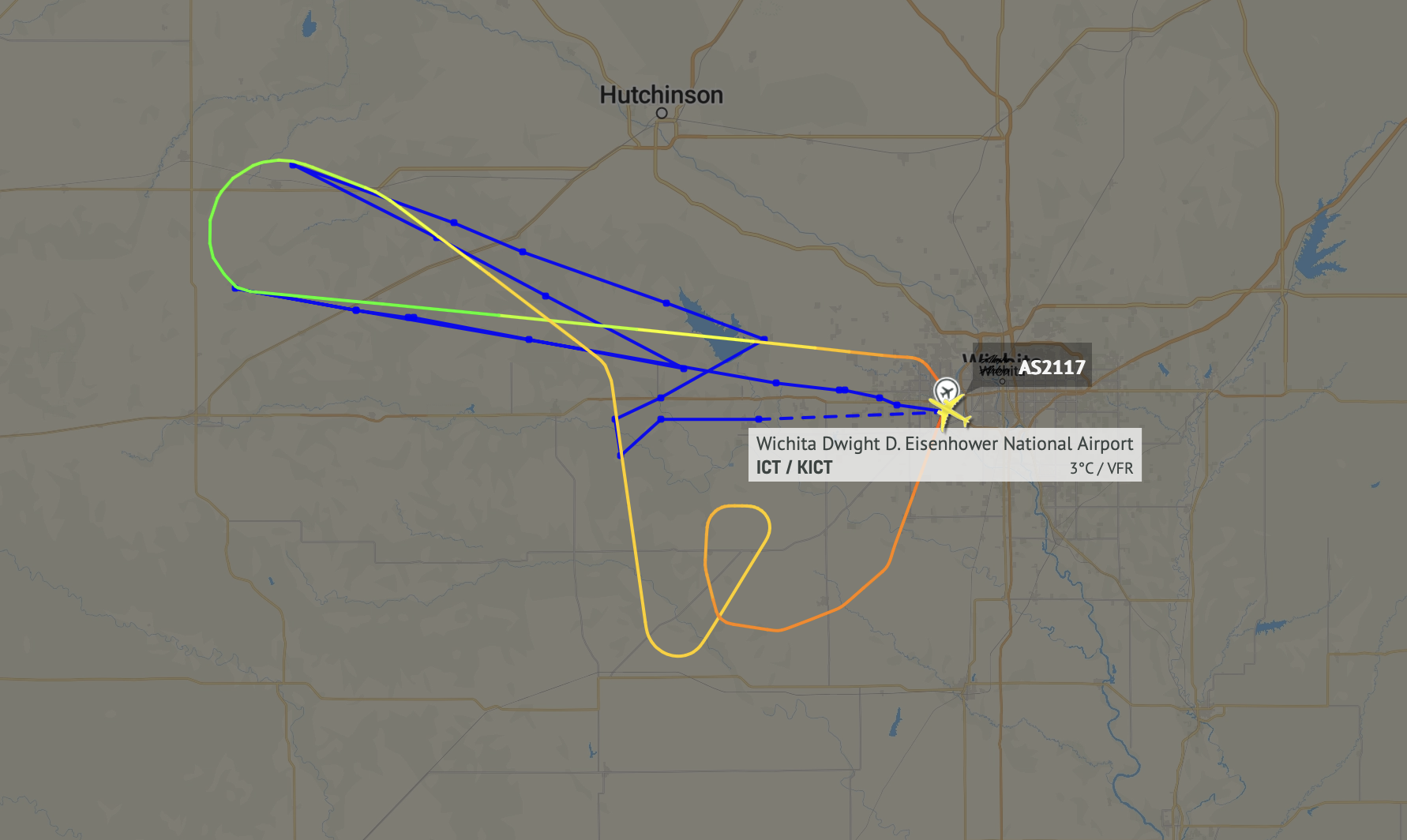 Flight tracking data details AS2117’s route after declaring an emergency.
