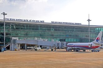 View of aircraft parked at the terminal of Tan Son Nhat International Airport in Ho Chi Minh City, Vietnam.