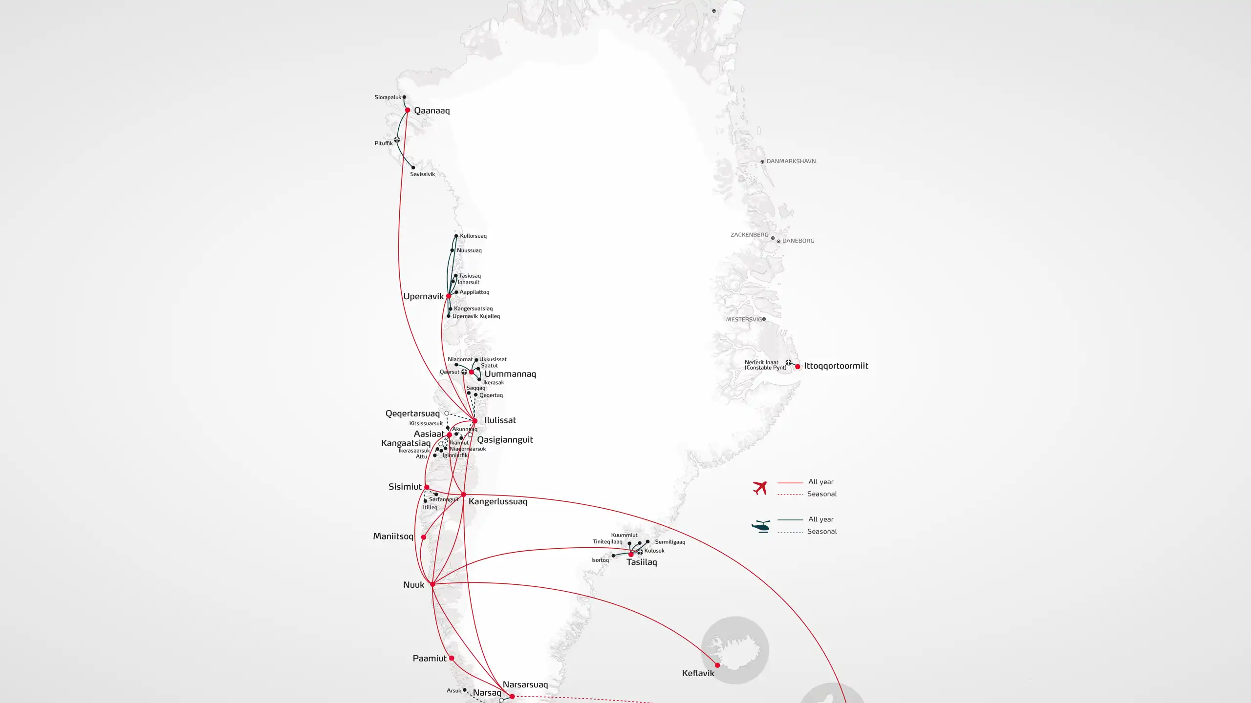 A map of Air Greenland's routes.
