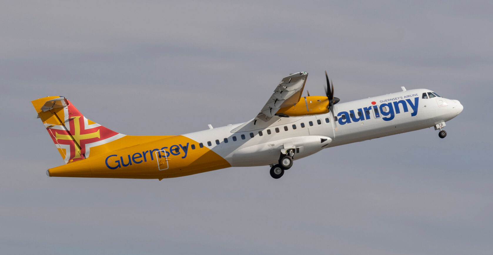An Aurigny Air Services ATR 72-600 in mid-flight.