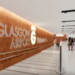 A welcome sign located inside Glasgow Airport
