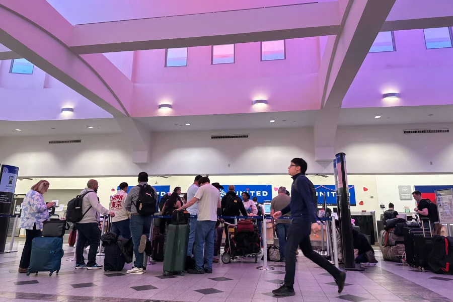 Passengers waiting in line at El Paso Airport